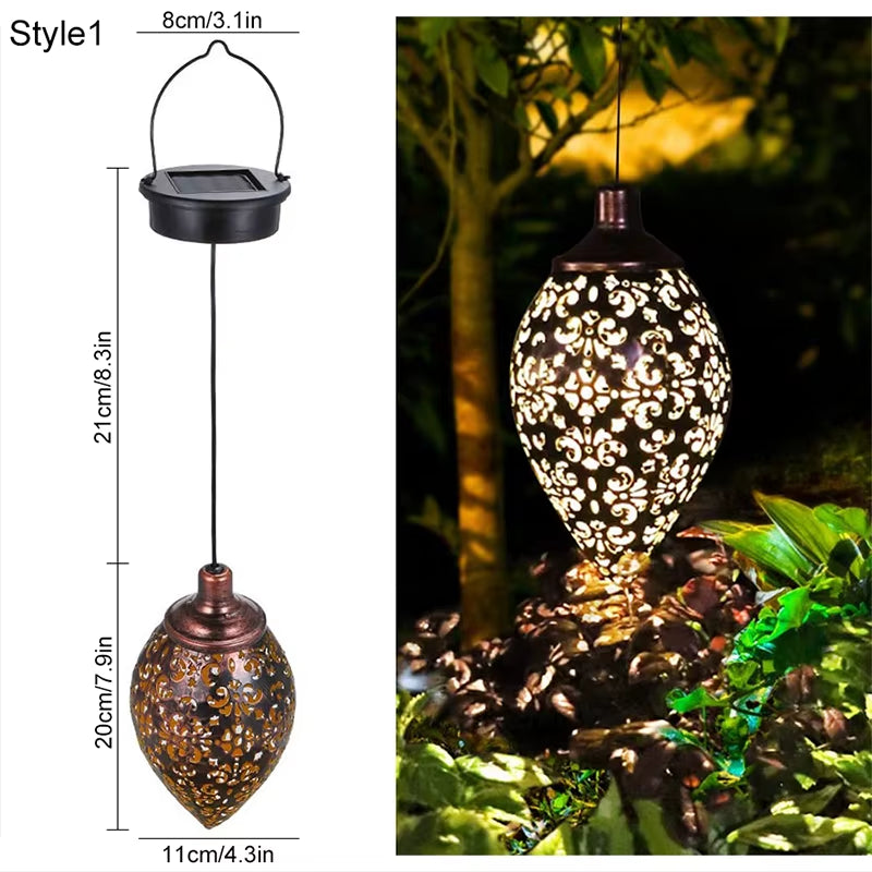 Decorative Solar Lights Outdoor Waterproof  Solar Garden Lantern LED Hanging Lamp Metal Material for Garden Outdoor Design