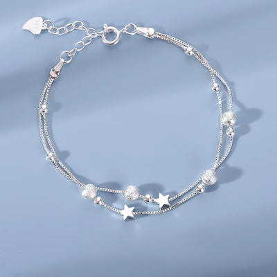 Luxury 925 Sterling Silver Star Beaded Bracelets for Women Original Designer Double Layered Adjustable Bracelet Party Jewelry