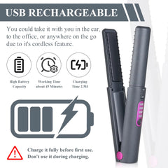 Portable Wireless Rechargeable Hair Straightening Iron Curling Iron